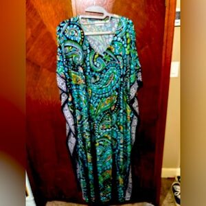 Joan Rivers slinky knit Vibrant Paisley Print caftan mumu maxi Dress size PM